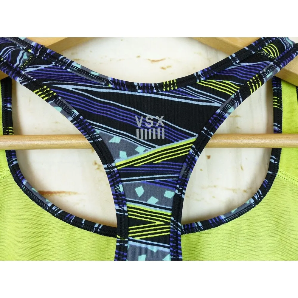 Victoria's Secret VSX Sport Bra Womens M Blue Neon Yellow The Player Racerback - Image 9