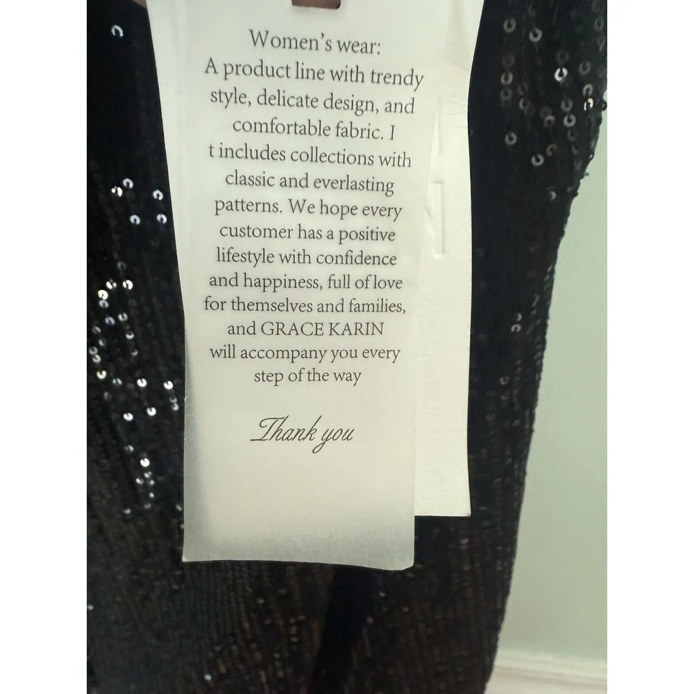 GRACE KARIN XL Dress Black Seguin Wiggle Plunge Front LBD Gown Prom - Image 4