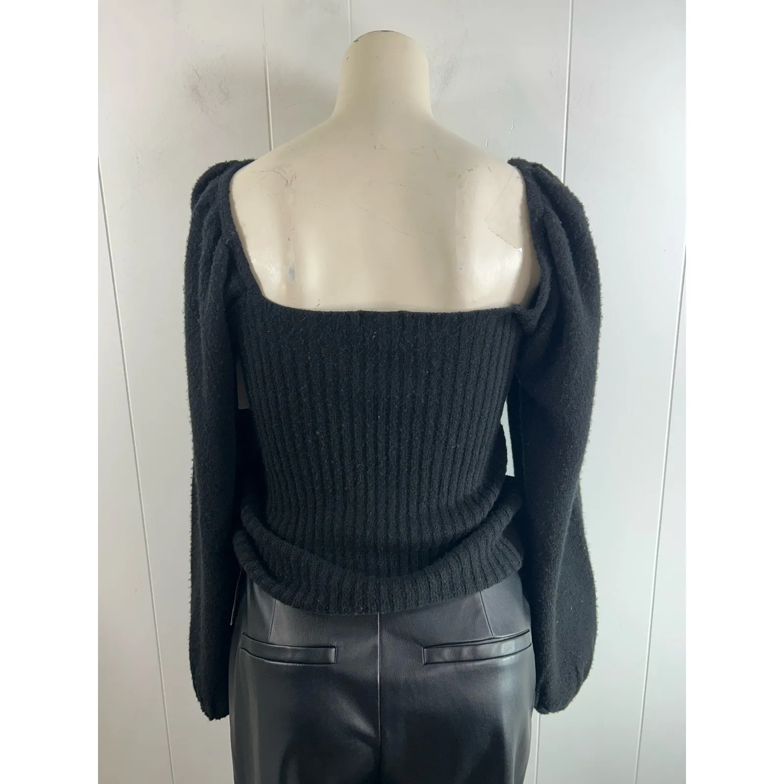 Halogen Puff Sleeve Square Neck Sweater in Black Size S - Image 3