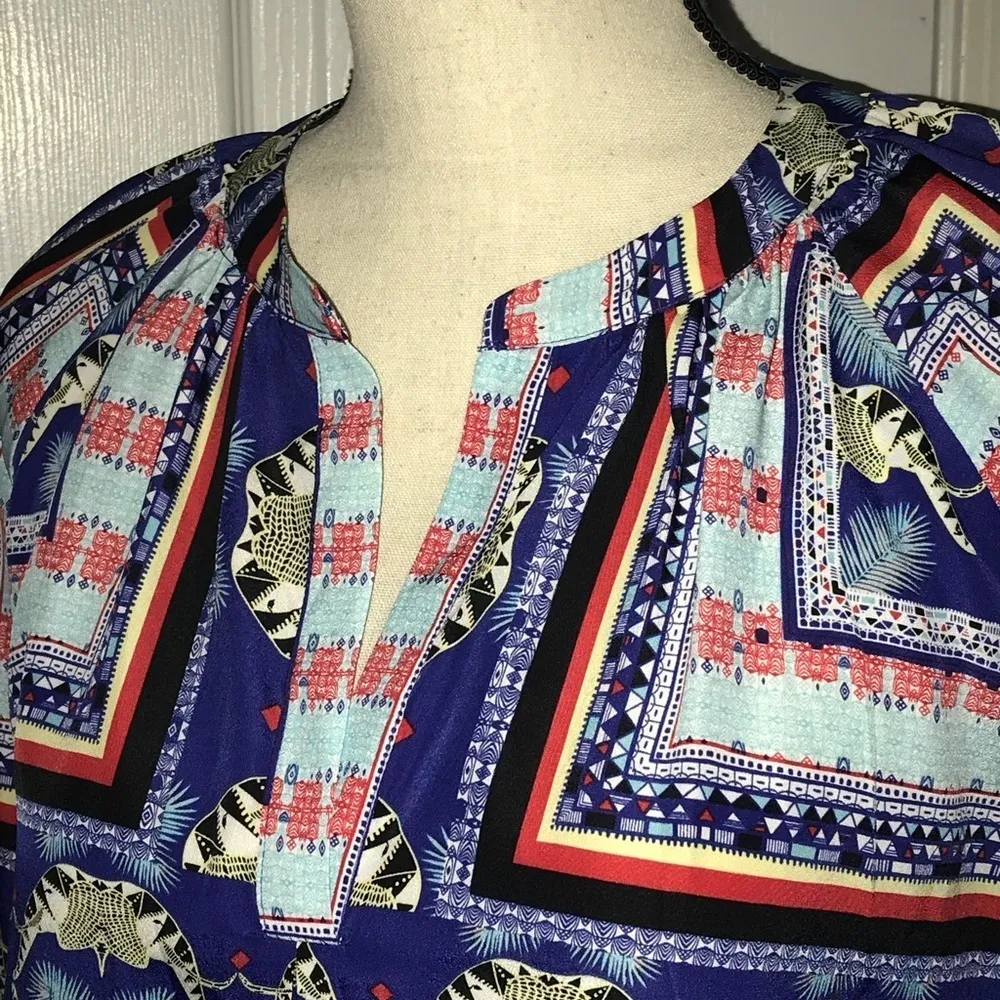 Collective concept geometric elephant print blouse Blue - Image 3