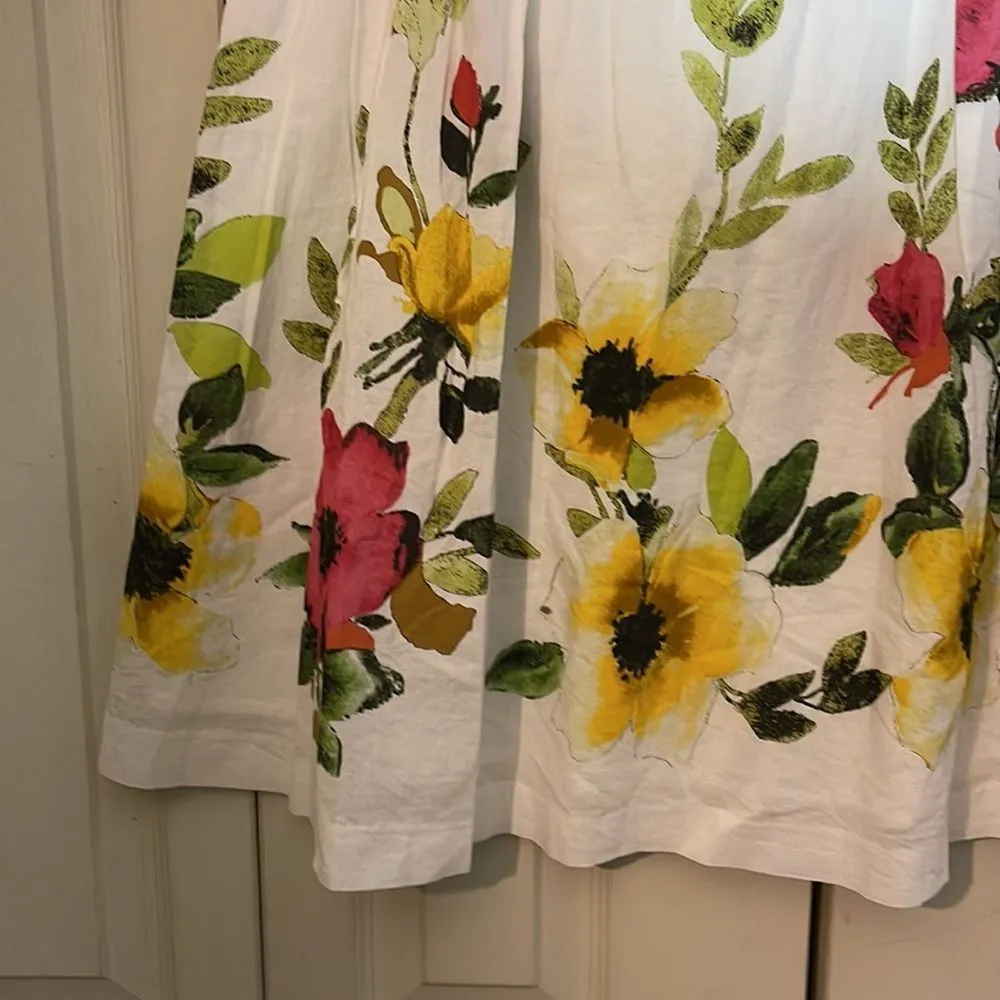 Orvis Retro Style A Line White Floral Cotton Skirt XS - Image 4