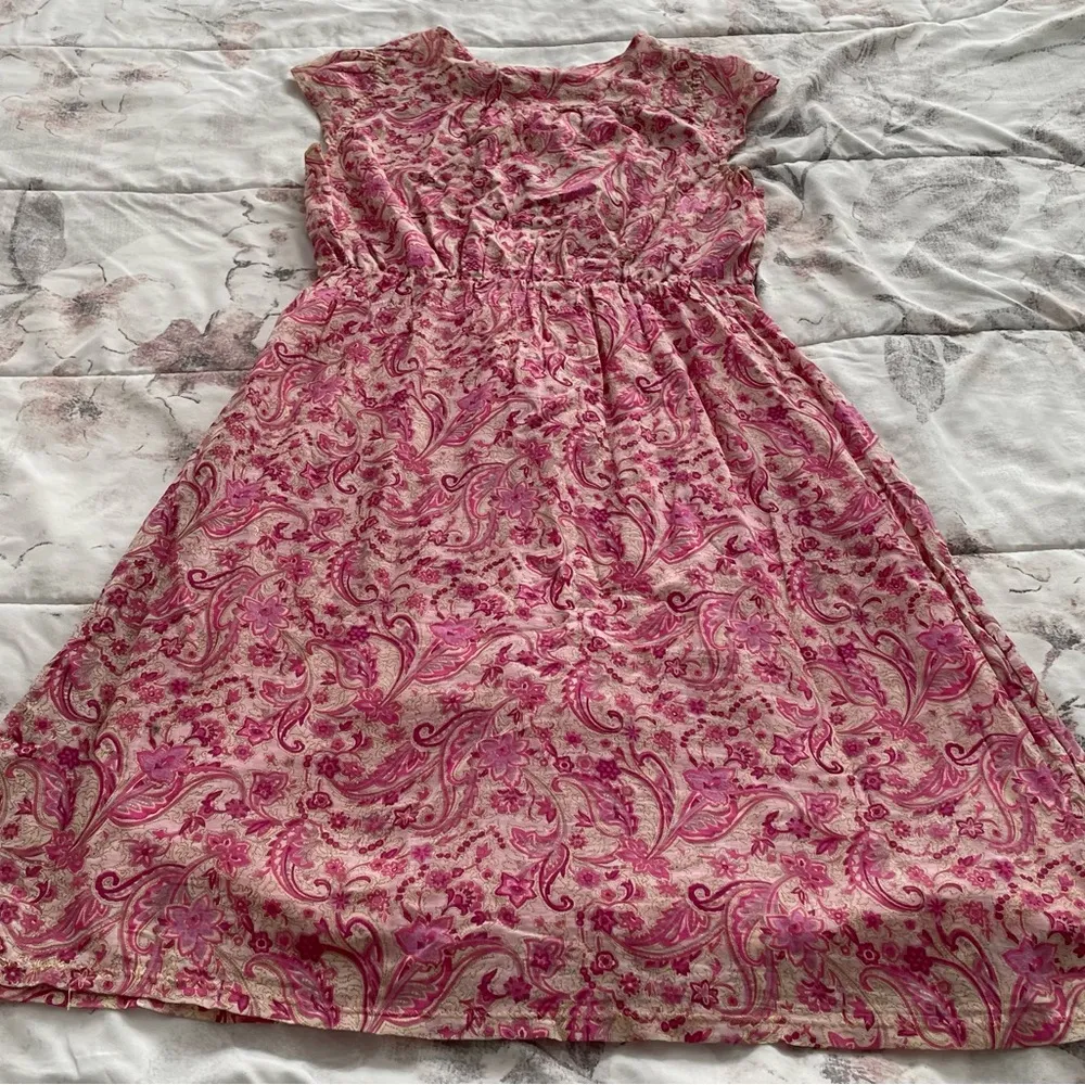 Allison Brittney floral pink beige Barbiecore high waist cotton dress, size M - Image 13