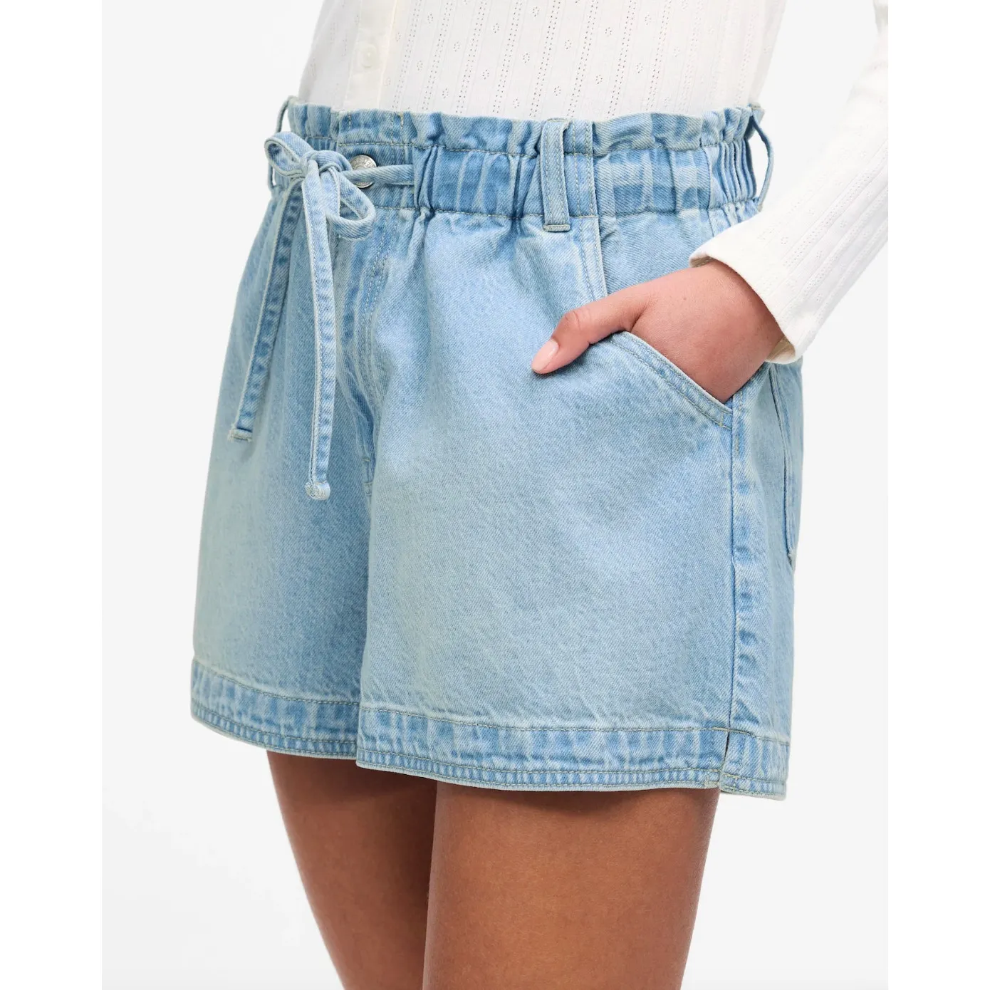 Madewell Tie Waist Denim Shorts Kelleyville Wash Airy Blue Mid Rise Large NWT - Image 5