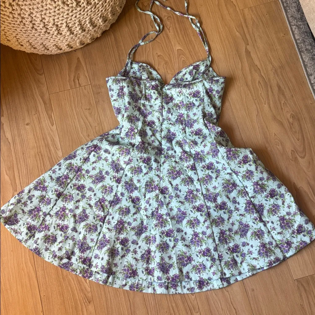 Zara Purple and Green Floral Dress - Image 2