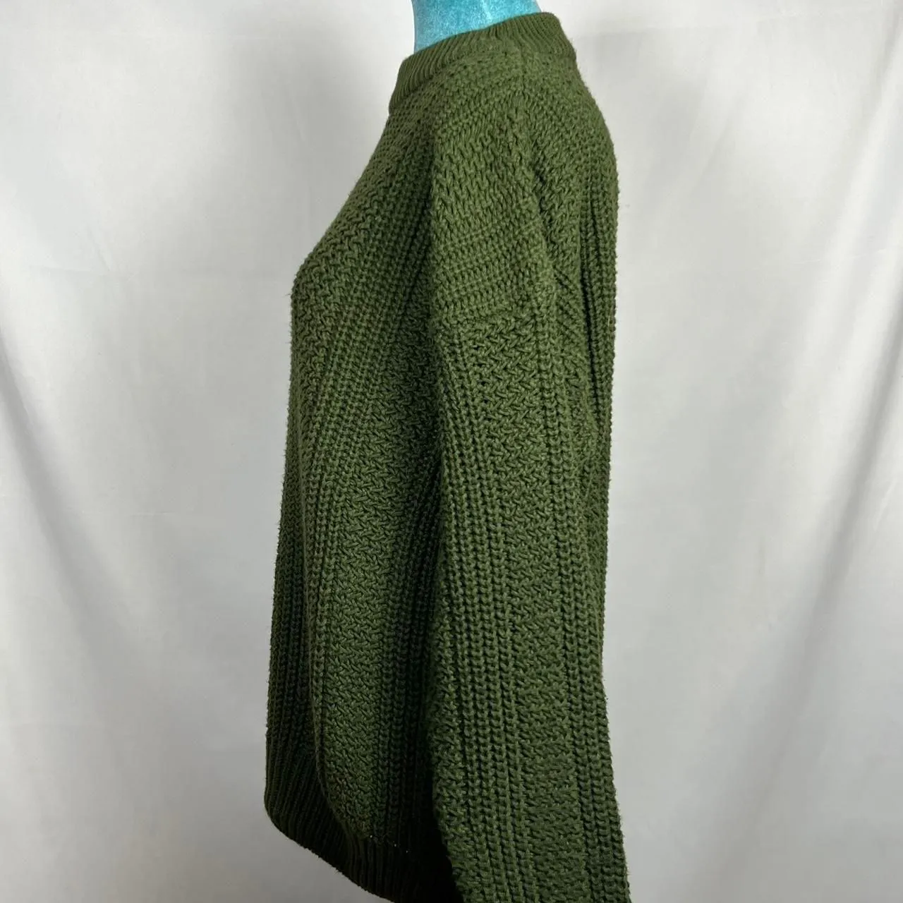 Vintage STRUCTURE Olive Green Open Knit Crewneck Sweater - Image 3