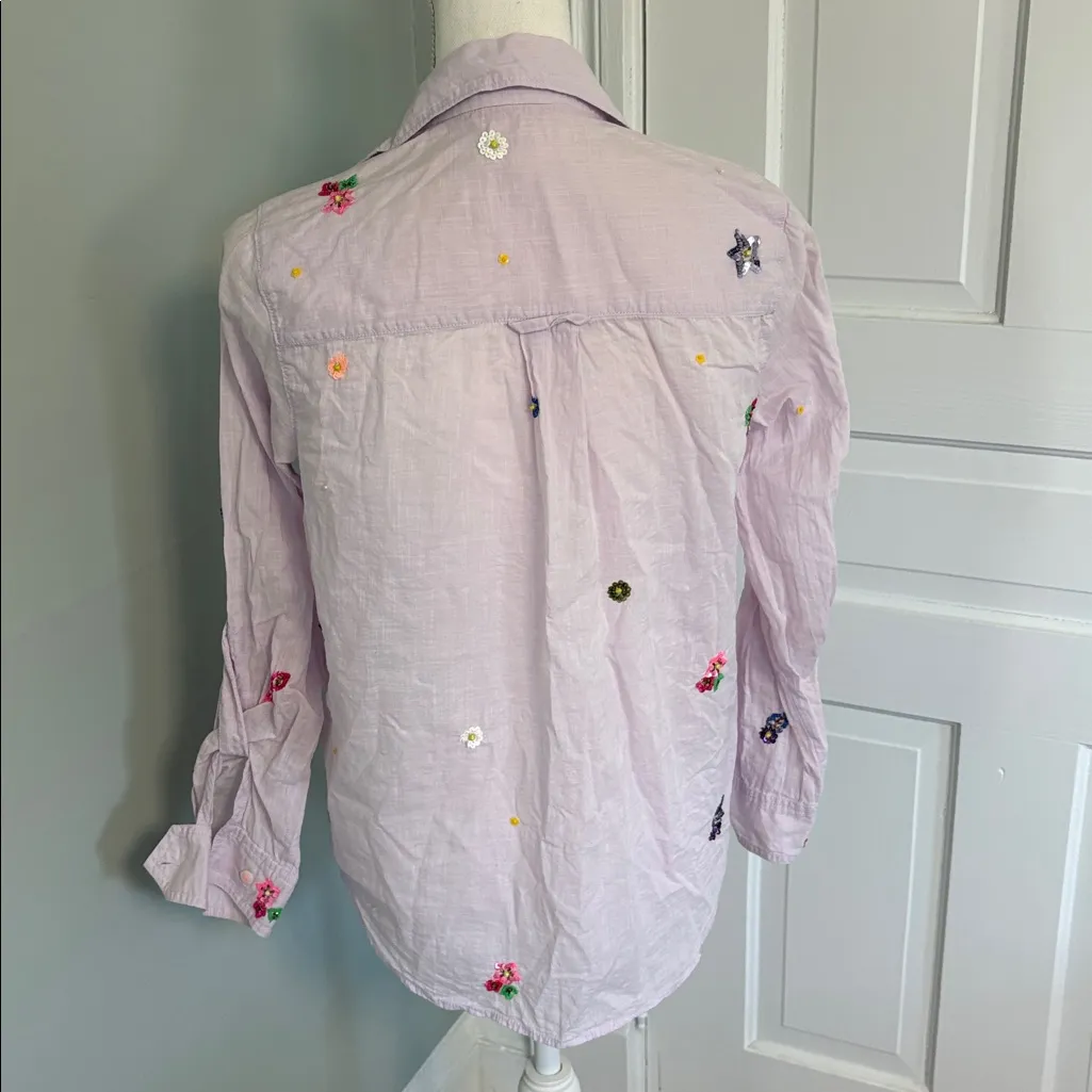 ANTHROPOLOGIE Maeve purple sequin flowers button down long sleeve top 6 - Image 4