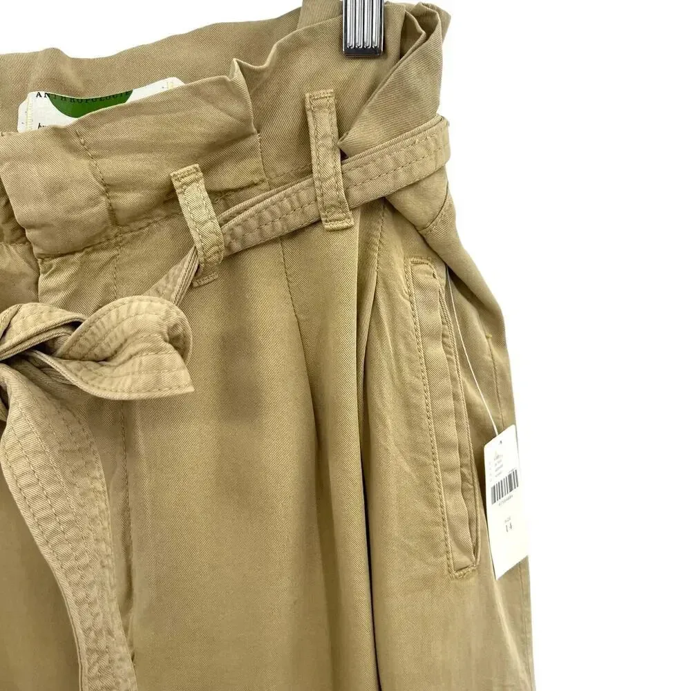 Anthropologie Blythe Wide-Leg Paperbag Pants Trouser Belted Khaki Tan Size US 14 - Image 4