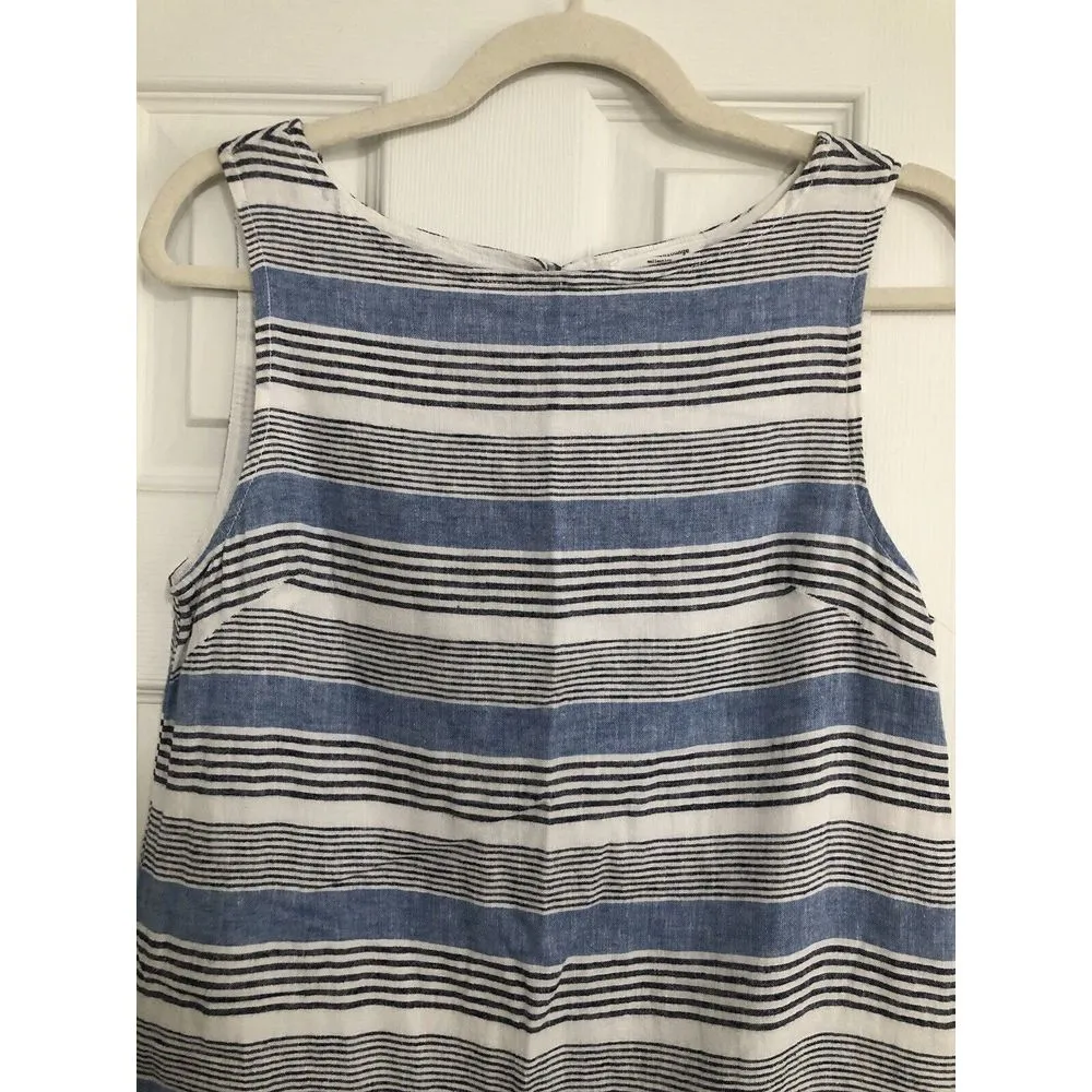 Beach Lunch Lounge Blue White Striped Sleeveless Linen Blend Dress XS‎ - Image 2