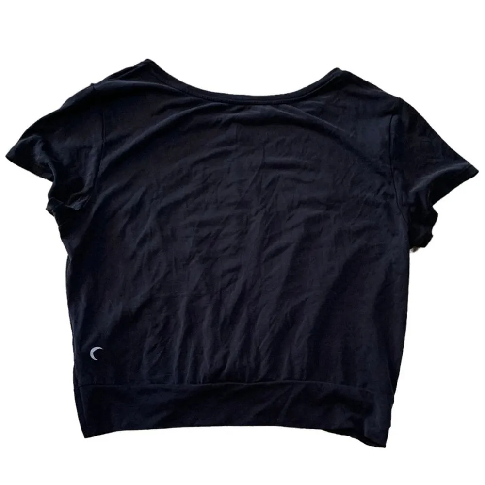 Zyia Active womens large black dark gray crop short sleeve shirt twist gym lulu - Image 3