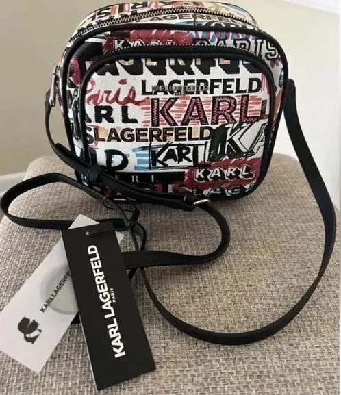 KARL LAGERFELD PARIS ~ GRAFFITI CAMERA CROSSBODY BAG ~ WHITE MULTI ~ NWT - Image 1