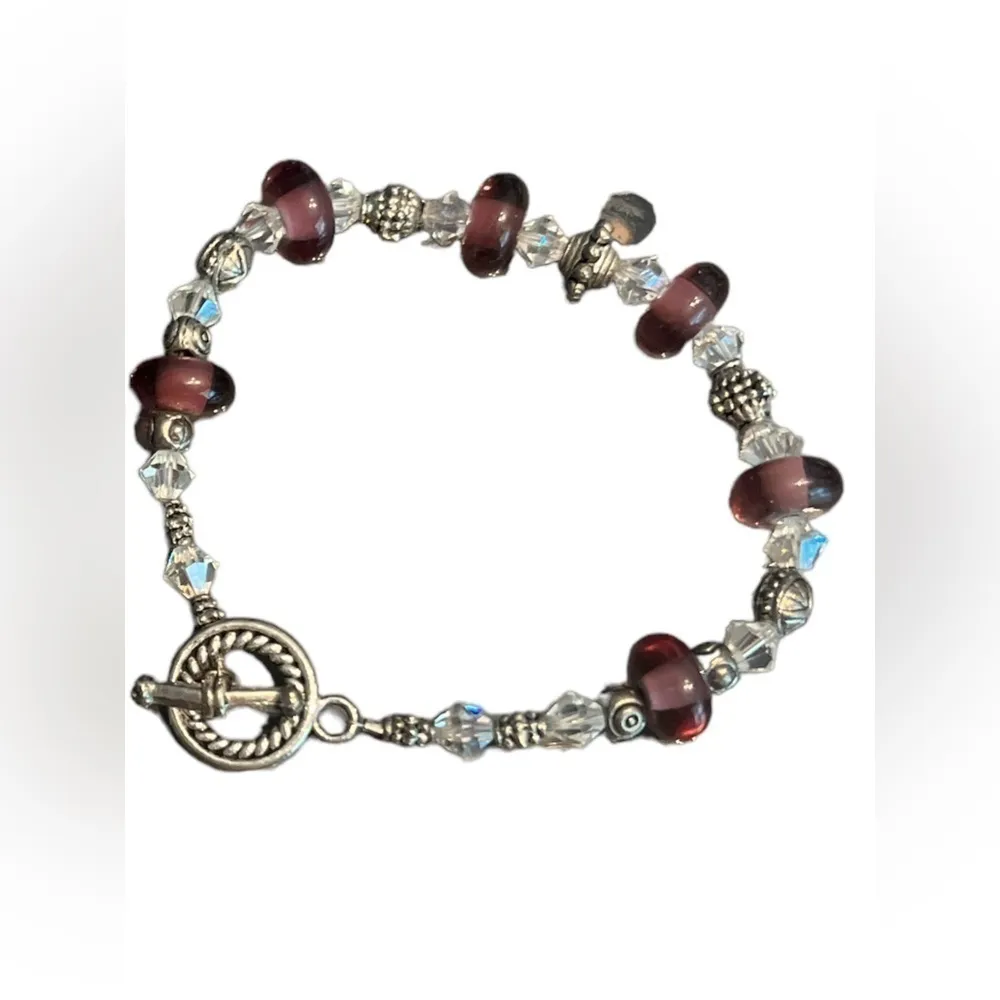 Amethyst Chip Bracelet Beaded Purple Gemstone Toggle Clasp - Image 2