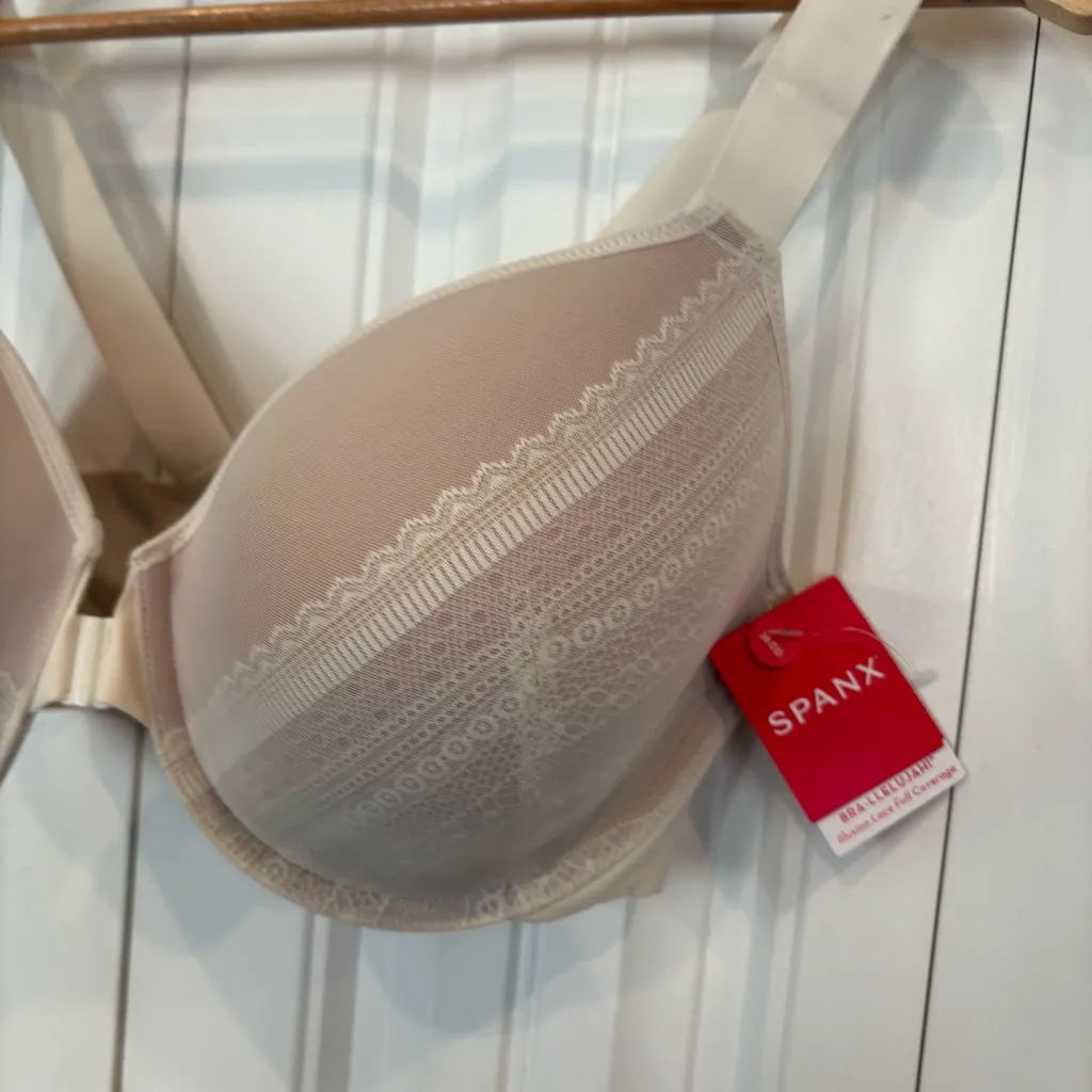 Spanx  Ivory Bra-Llelujah Ilusion Lace Full Coverage Bra‎ Size 38 DD - Image 4