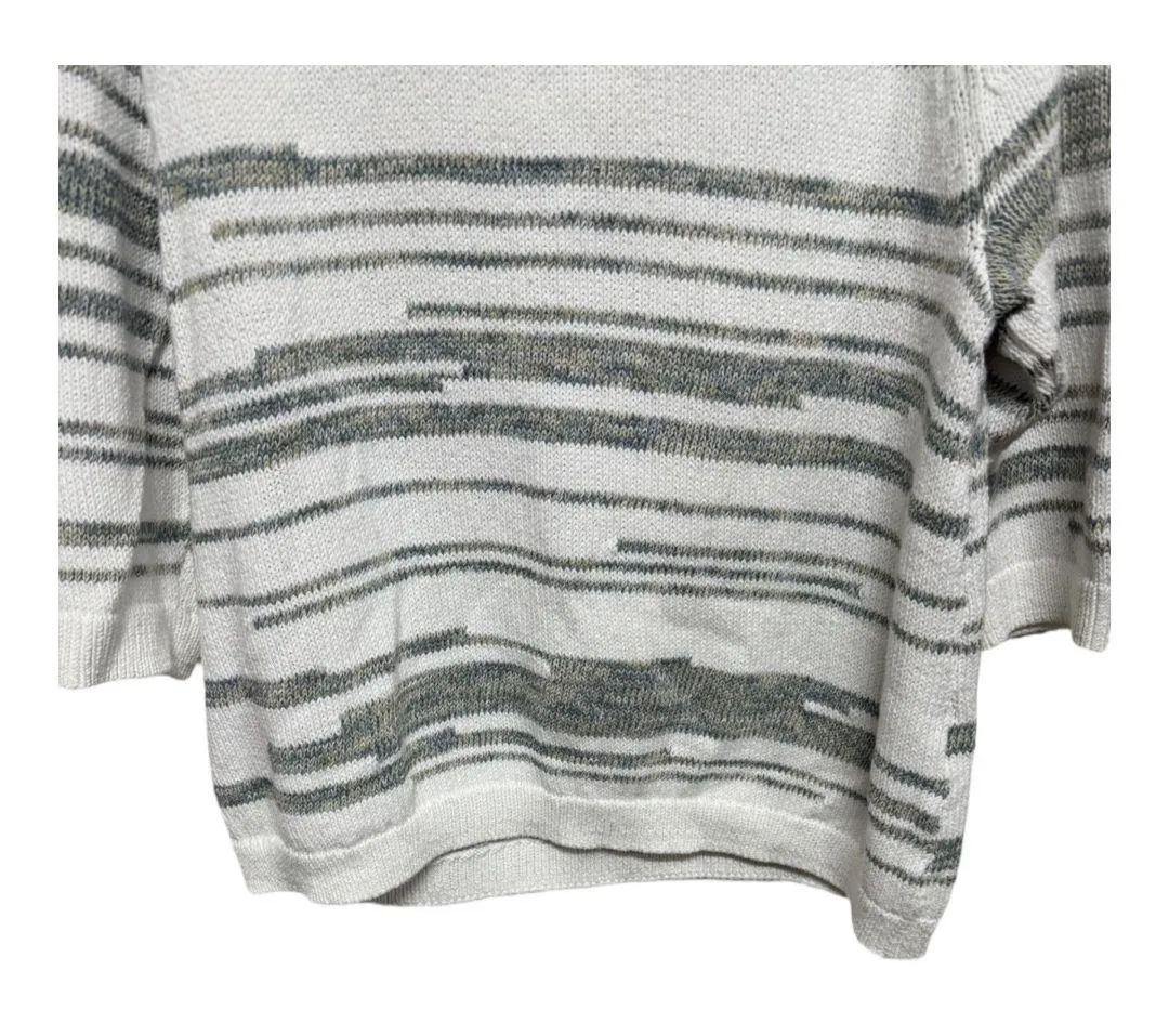 J Jill Pure Jill Women Sweater White Gray Stripe 3/4 Slv Petite XL Cotton Blend Size undefined - Image 3
