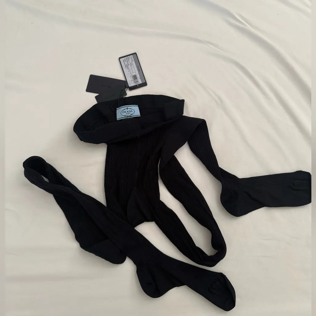 Prada Midnight Navy Blue Ribbed Knitted Pantyhose/Tights In size I(S) - Image 2