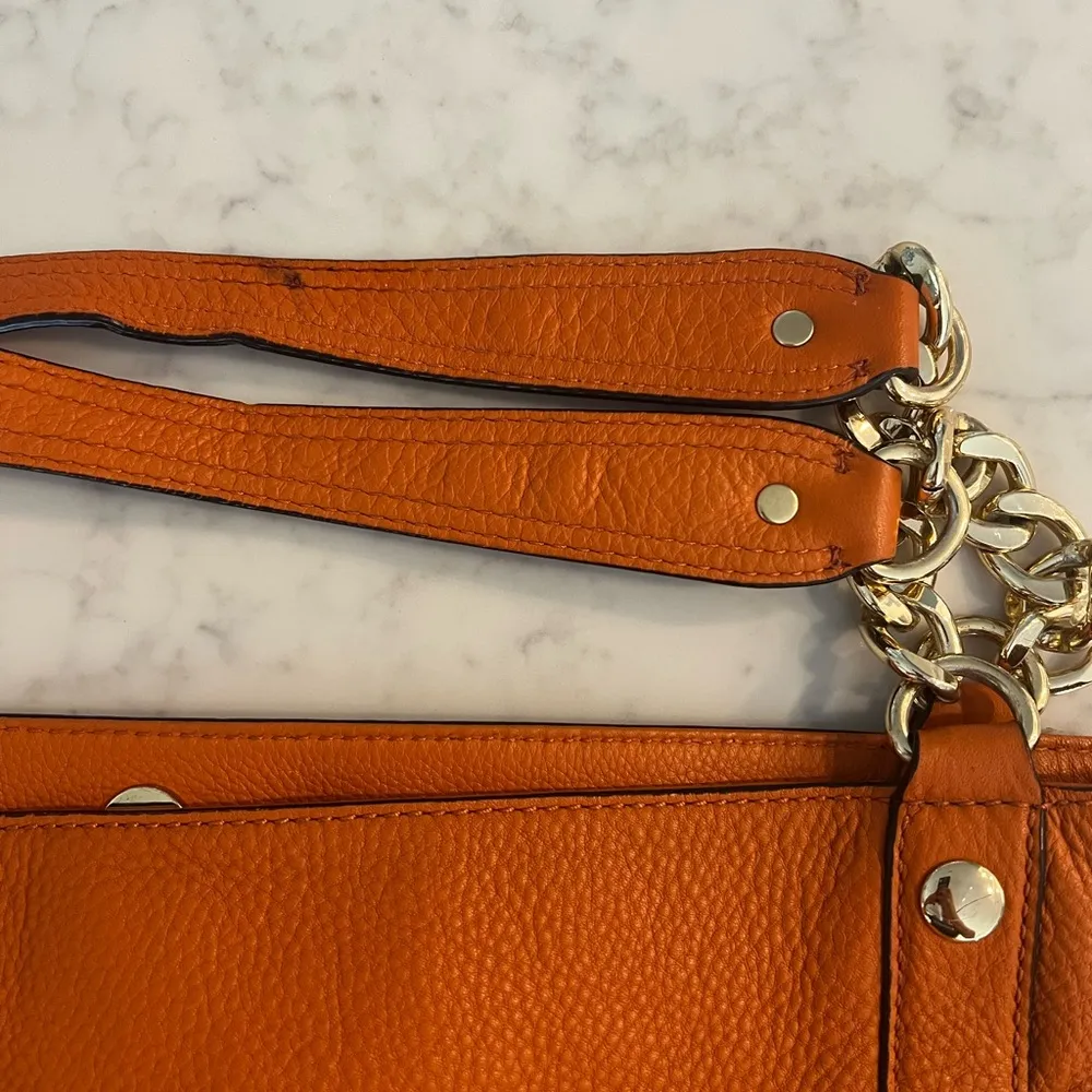 Michael Kors Orange Gold Studded Shoulder Hobo  Leather Bag Purse - Image 8