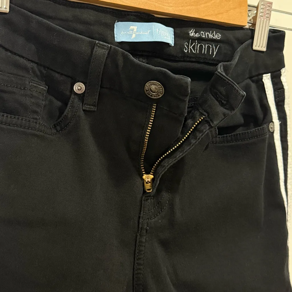 7 For All Mankind B air The Ankle Skinny Jeans Black White Leather Stripes 26 - Image 9
