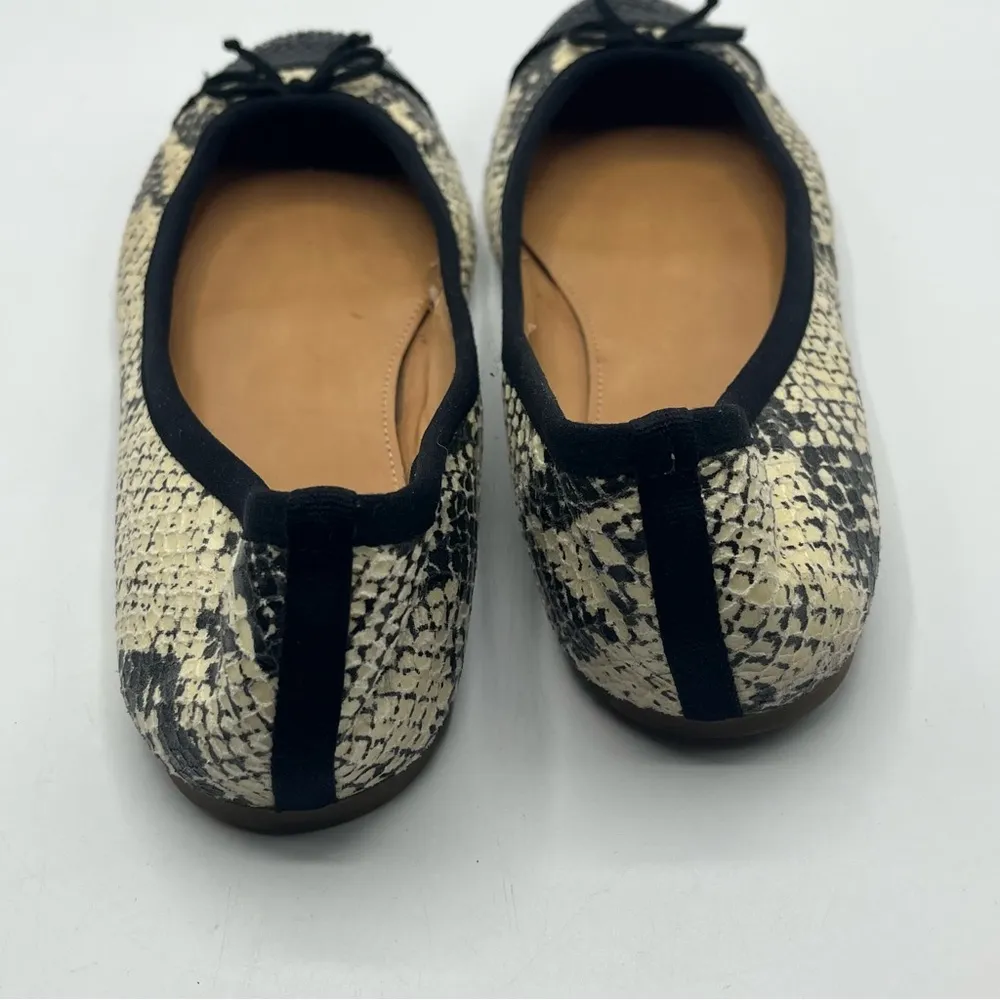 J Crew Factory Sz 7 Ballet Flats Slip On Shoes Snakeskin Print Black Cream - Image 7