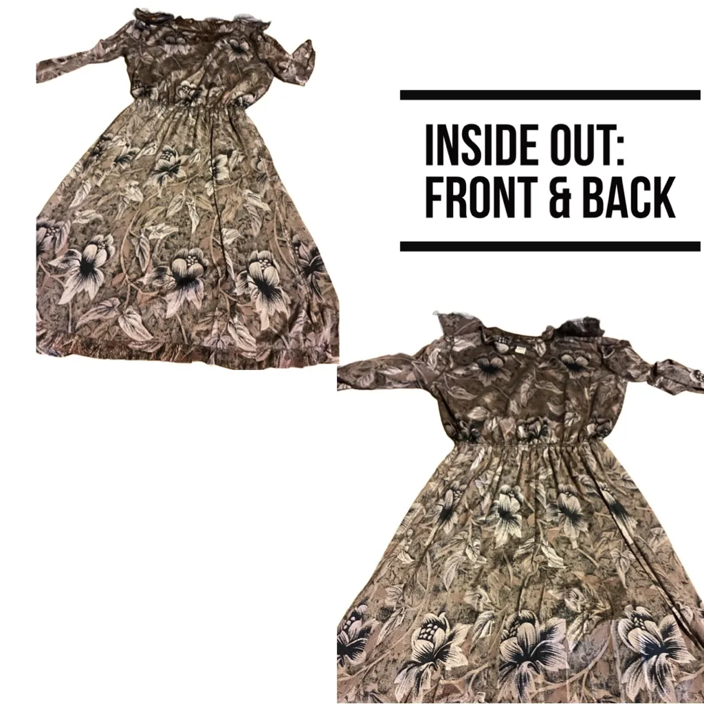 VINTAGE 1980'S ALEXIS FASHIONS BROWN & BLACK FLORAL PRINT (L) Size L - Image 8