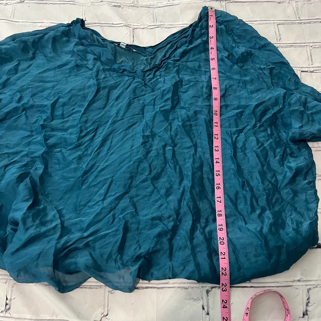 Tempo Paris Teal Crinkle V-Neck Tunic Top Women’s S Boho Oversized Asymmetrical - Image 11