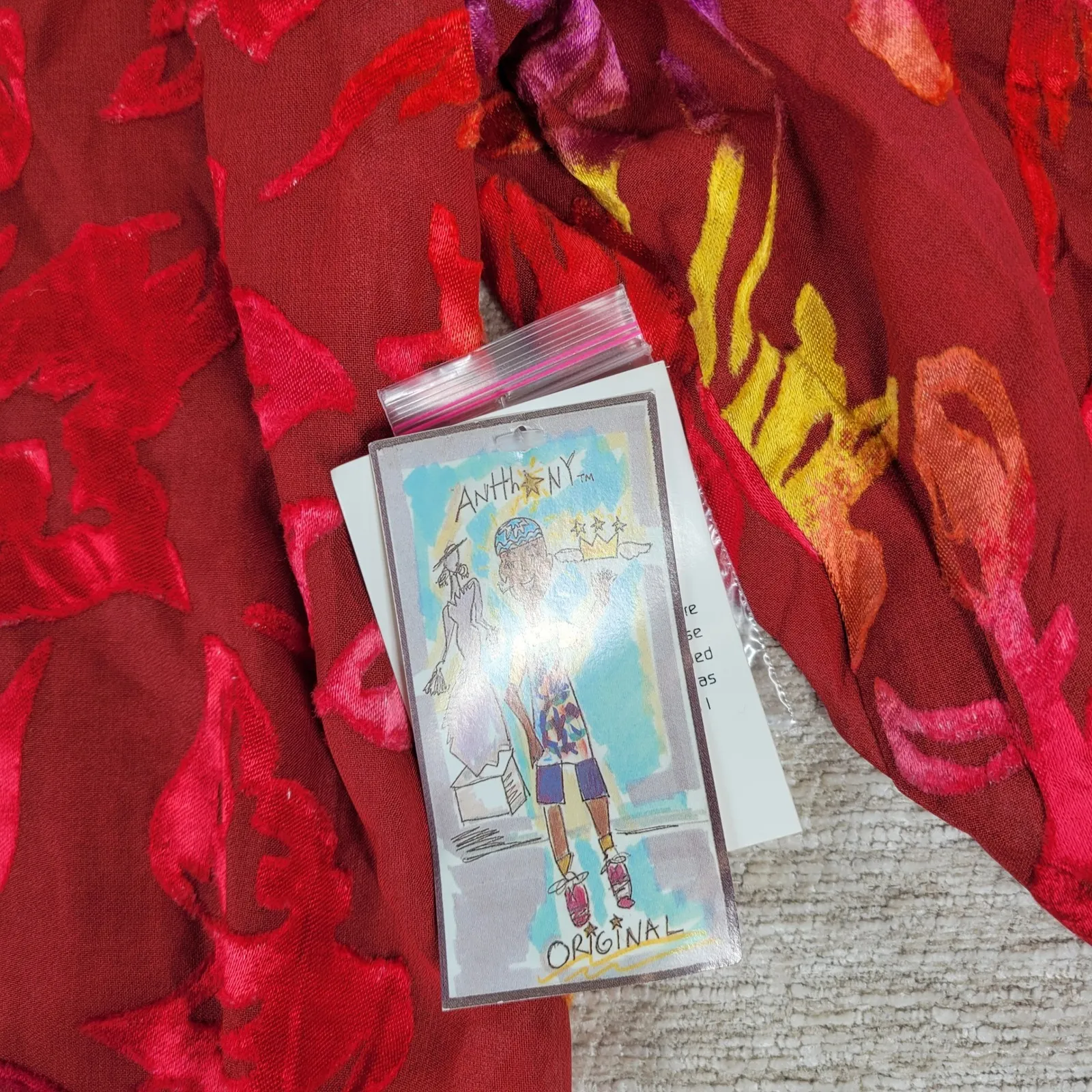 ANTHONY Burnout Velvet Blouse Womens Size S Red Floral Sheer Deadstock y2k NWT - Image 8