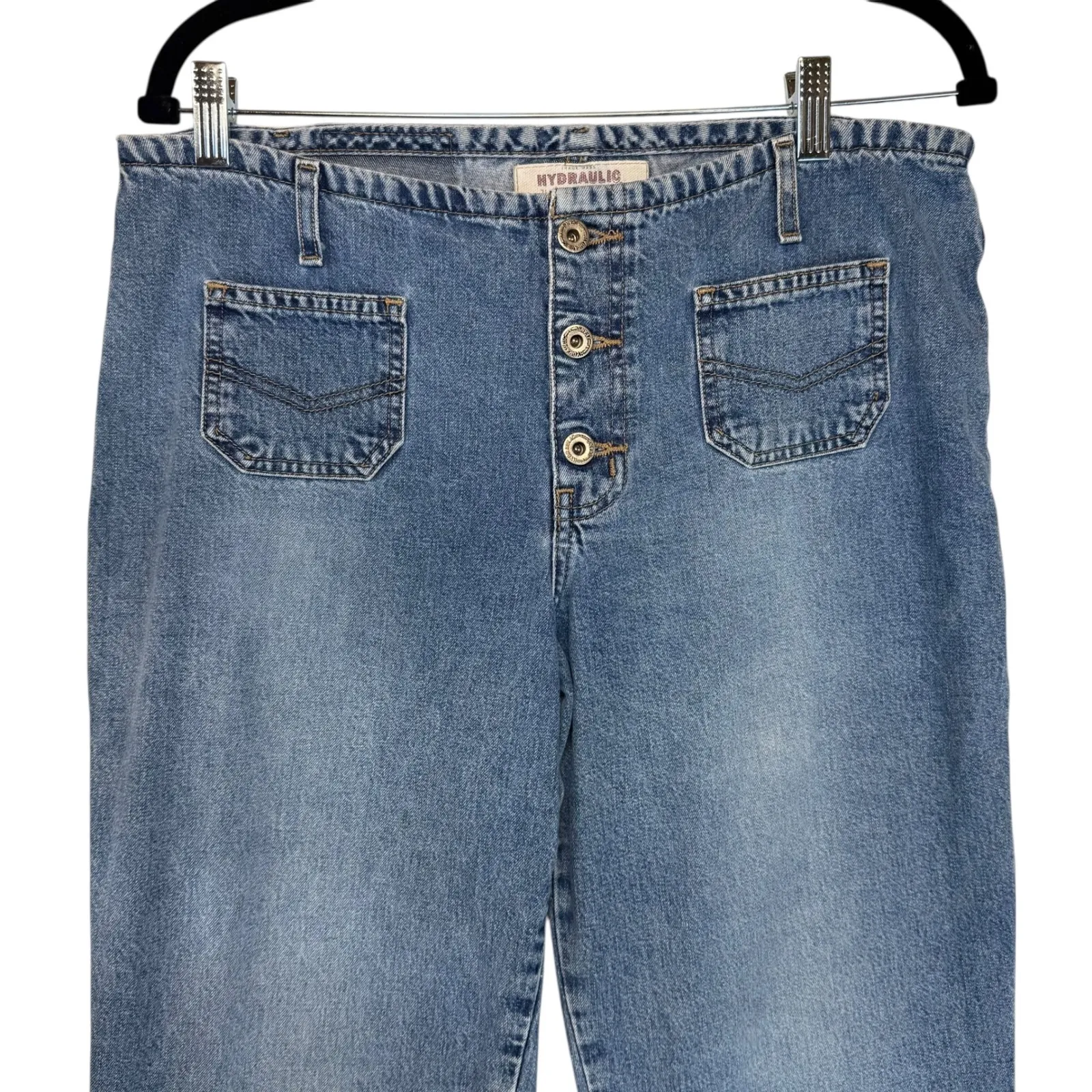 Vintage 90s Y2K Jeans Blue Denim Button Fly Flare Leg Throwback 13/14 - Image 3
