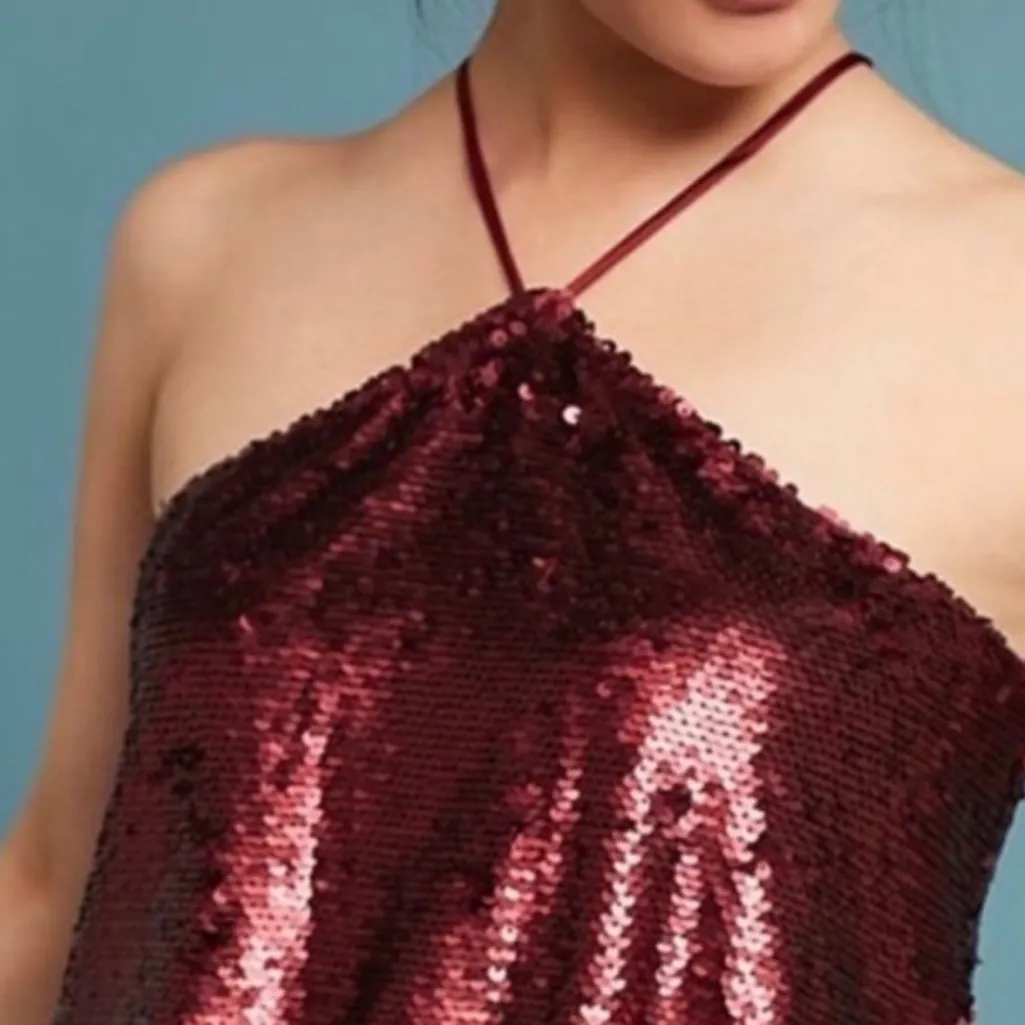 Anthropologie Sunday in Brooklyn Sequined Halter Top, deep red, Size Small NWT - Image 3