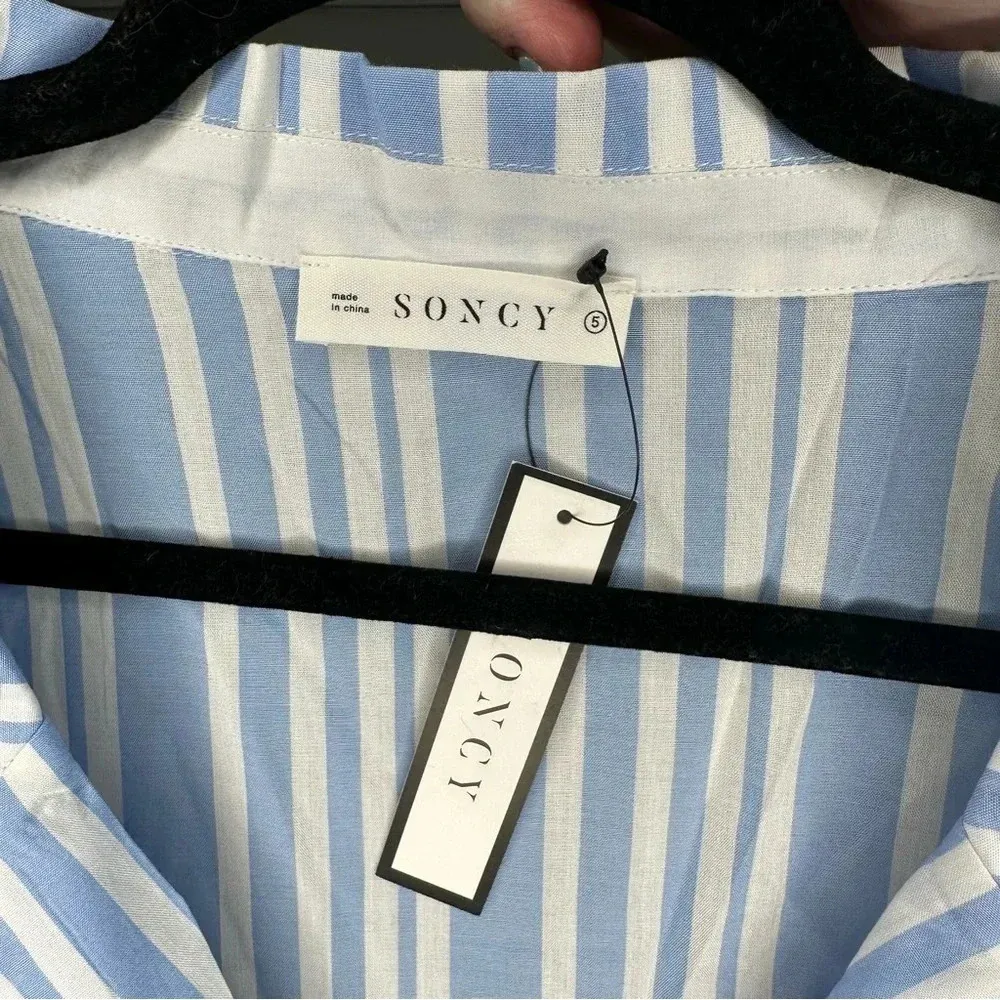 NWT Soncy Pajama Set Blue & White Striped Long Sleeve & Short Set Size 5 / 28 - Image 3