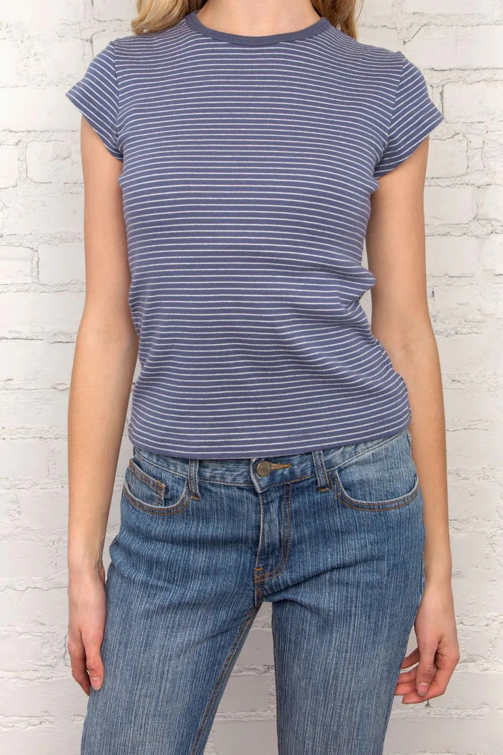 Brandy Melville • Brand Melville striped blue baby tee - Image 4