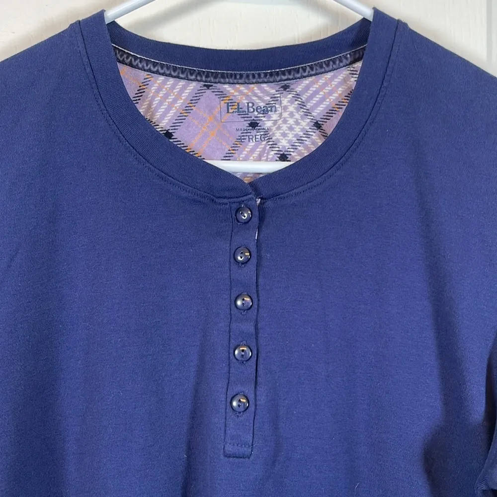 LL Bean Navy Blue Long Sleeve Henley Pullover Shirt Size Large Reg EUC #1897 - Image 3