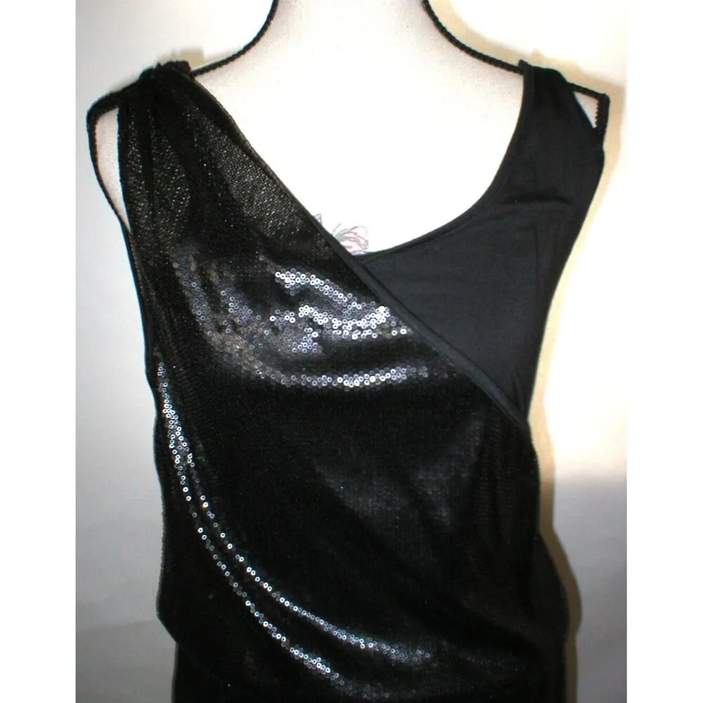 Womens M New Bar III Black Sequin Tank Dress Mini Party Short Date Blouson Cute - Image 2