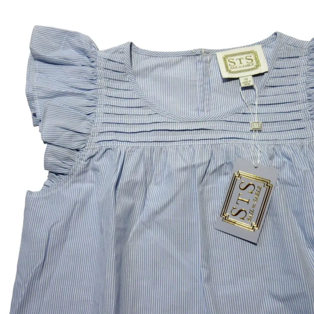 NWT Sail To Sable Flutter Sleeve Maxi in Blue Stripe Shirting Ric Rac Dress XS - Image 3