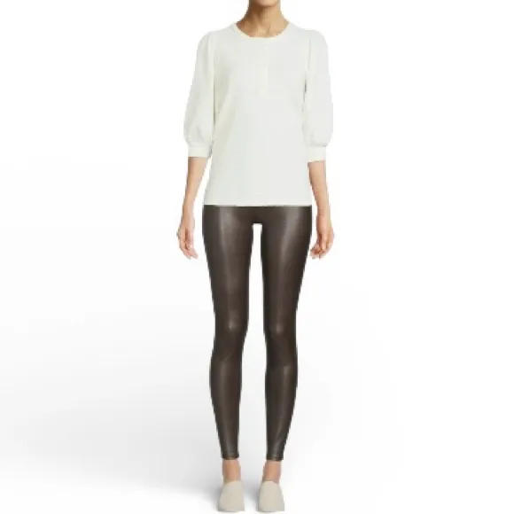 Time & Tru Legging Pants Faux Leather Brown M Skinny High Waist Size M - Image 3