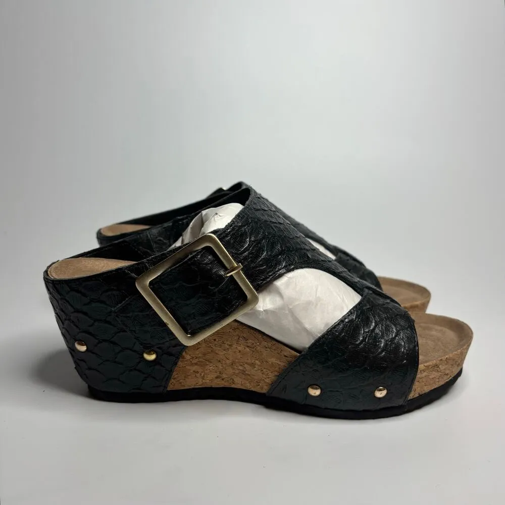 Walking Cradles Thea Leather Wedge Sandal in Black Snake Print Leather Size 8 - Image 2