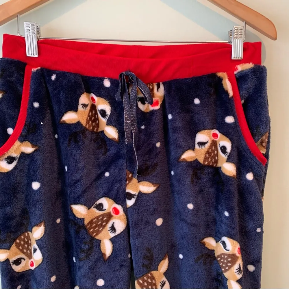 Sleep Riot Velour Reindeer Super Soft Pajama PJ pants PJs Large L Pockets - Image 2