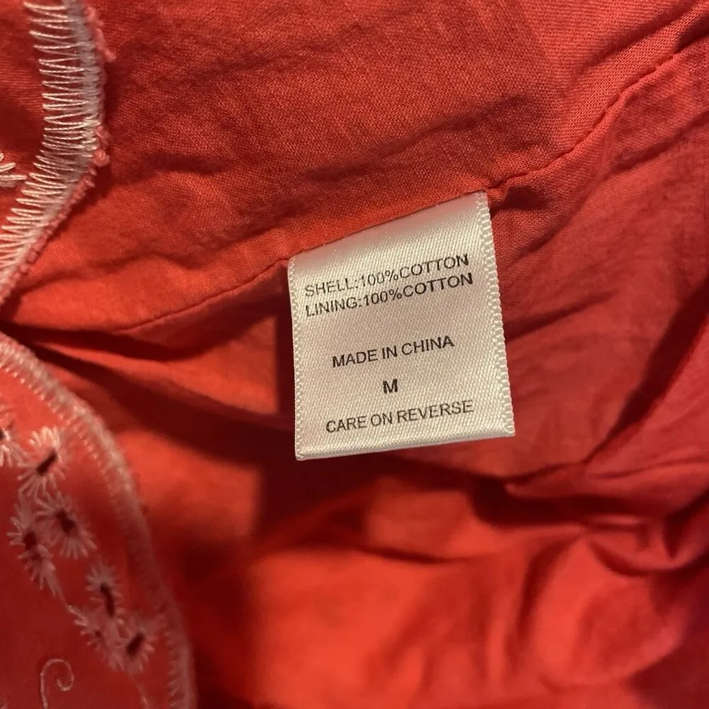 New York & Company Dress Women's Medium Coral Embroidered Eyelet Off Shoulder Orange - Image 3