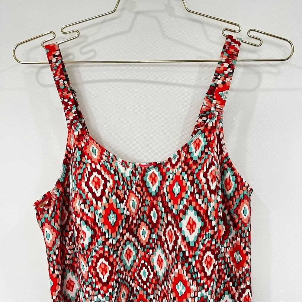 D & Co Beach Swimwear tankini Size 12 Aztec Print Multicolored Red Tankini Top - Image 8