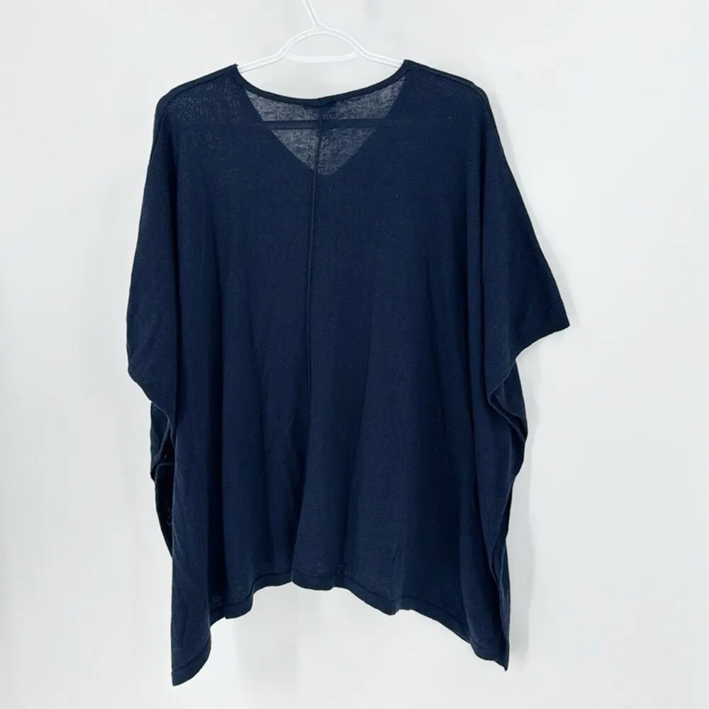 J.jill merino wool poncho navy blue arm holes size OS lightweight coastal - Image 2