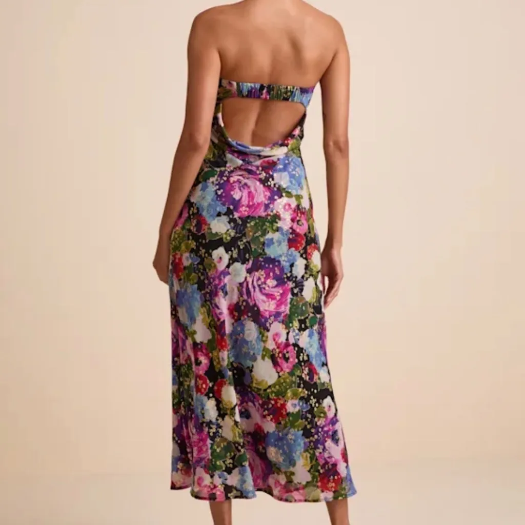 Lulus  Sutherlynn Purple Multi Floral Strapless Midi Dress - Image 5