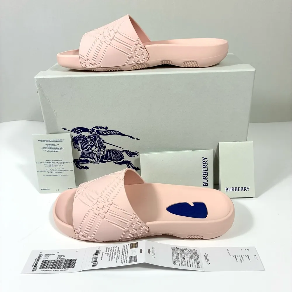 Burberry Dive Embossed Check Pool Slide Sandals Pink Gloss 38 8 NEW - Image 2