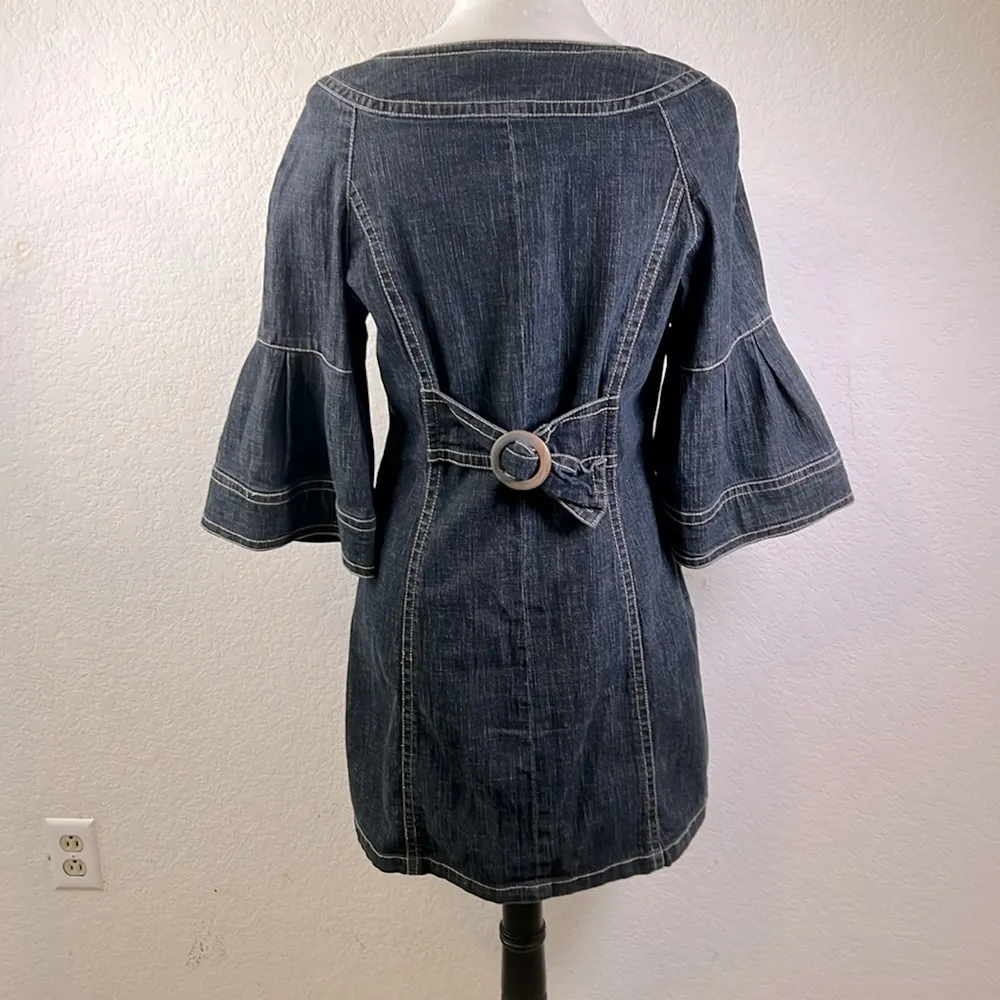 Vintage Y2K Live a Little Denim jacket with 3/4 Bell Sleeves (M) and pockets EUC - Image 2