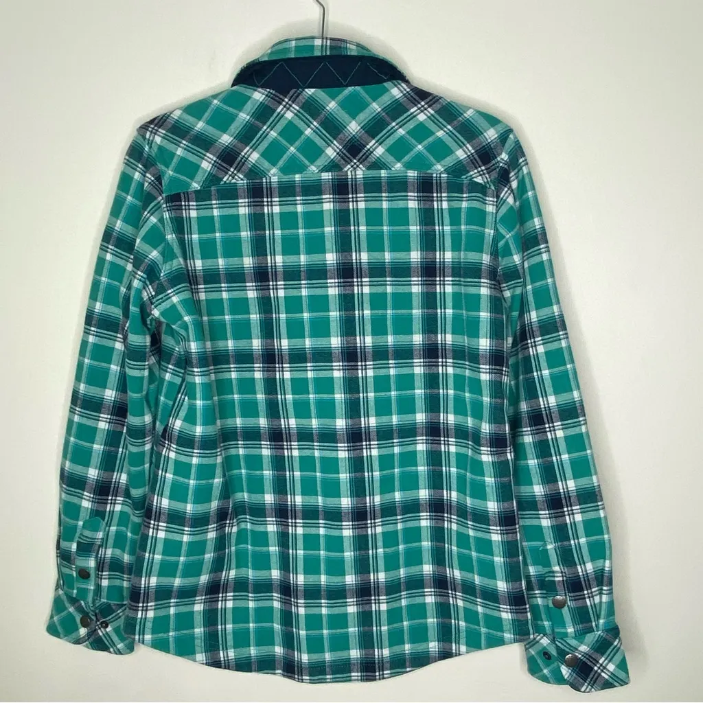 Orvis Women’s 100% Cotton, Fleece Lined Plaid Shacket Jacket Green and Navy Blue - Image 3