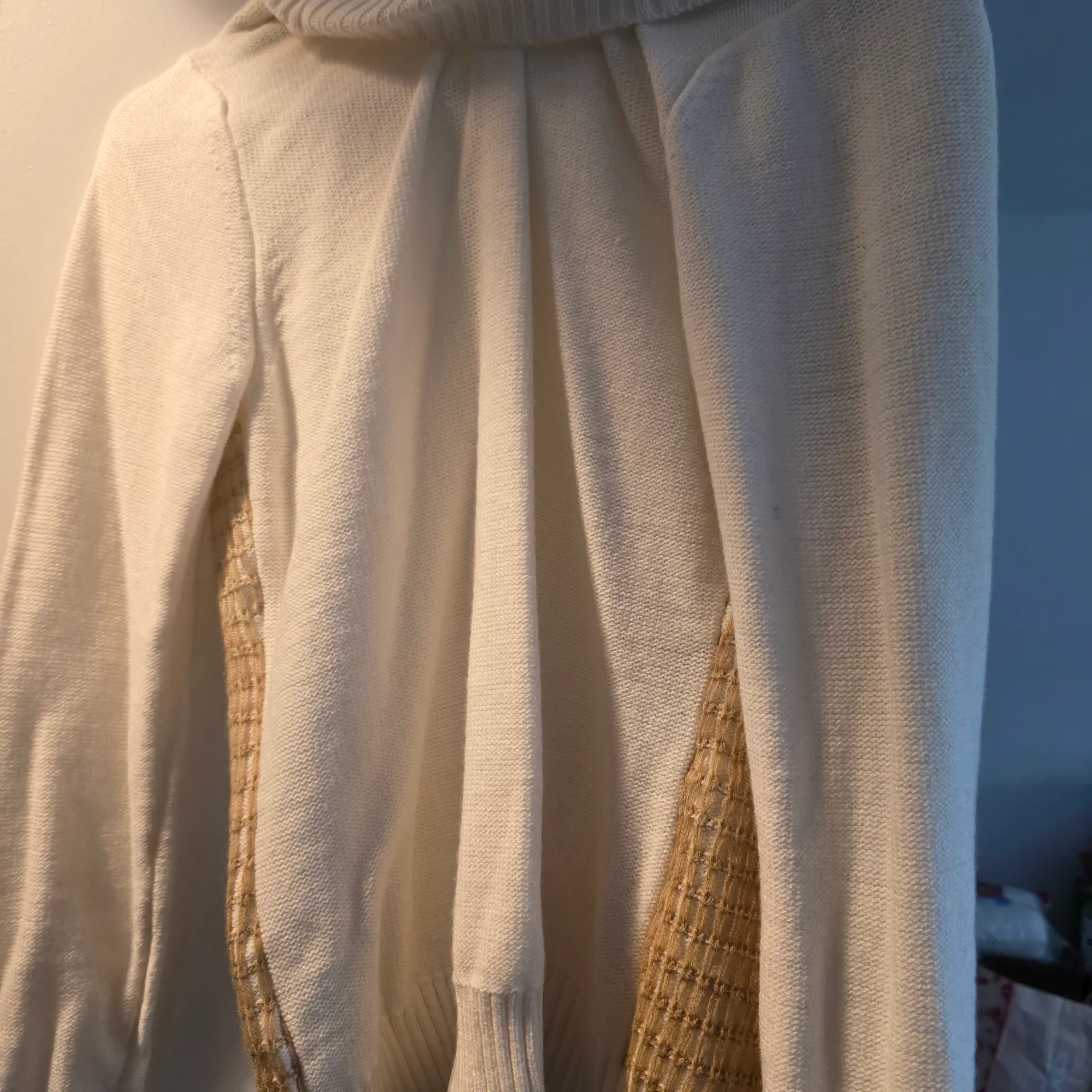 New York & Company Cream and Tan Cowl Neck Sweater - Image 3
