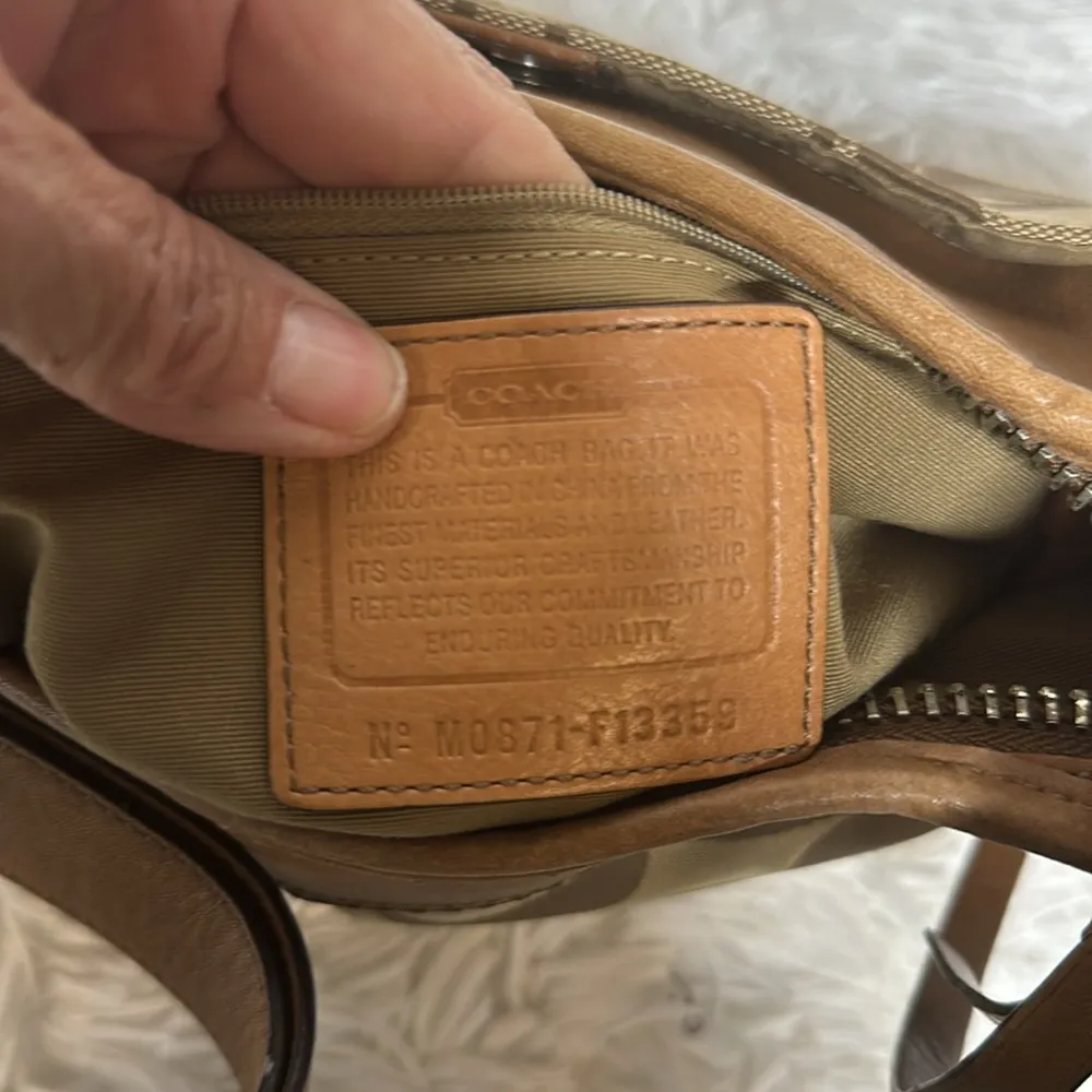 Coach F13359 Tan Leather Cloth Signature-C Shoulder Handbag - Image 12