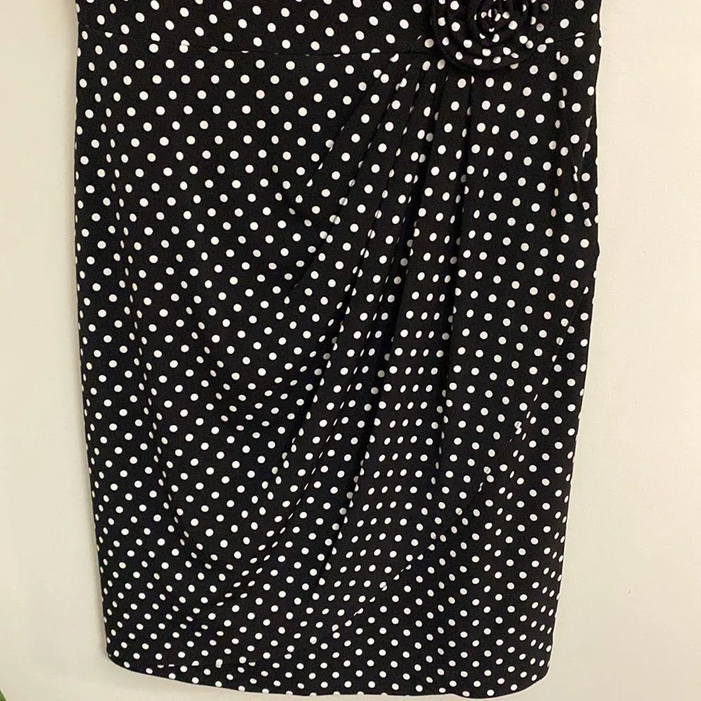Adrianna Papell women’s black/white polka dot dress rossete accent size 14 - Image 6