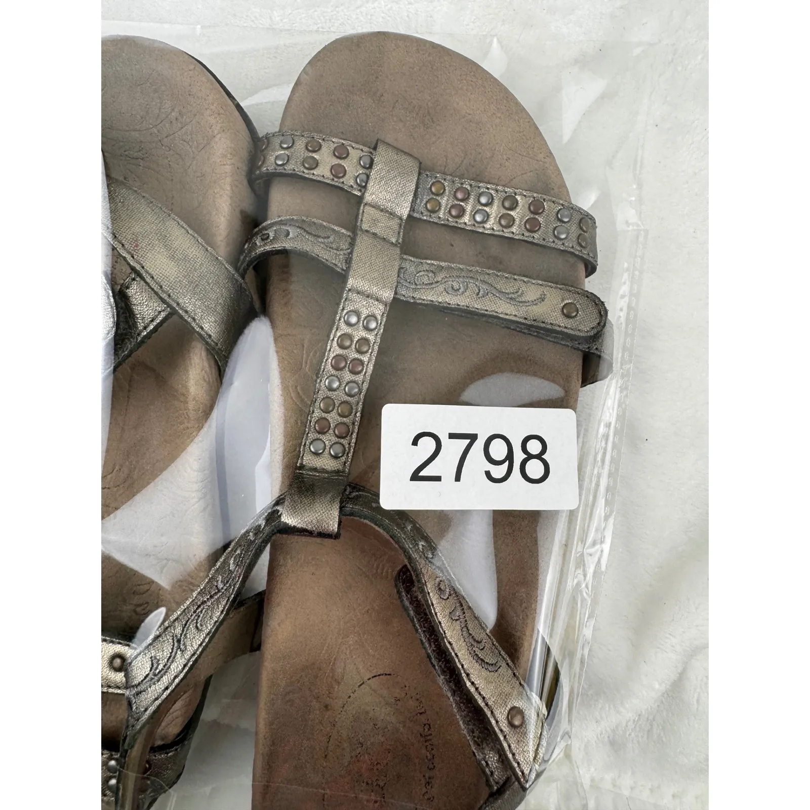 Taos Womens Metallic Bronze Leather Strappy Embellished Comfort Sandals Size 8‎ Silver - Image 9