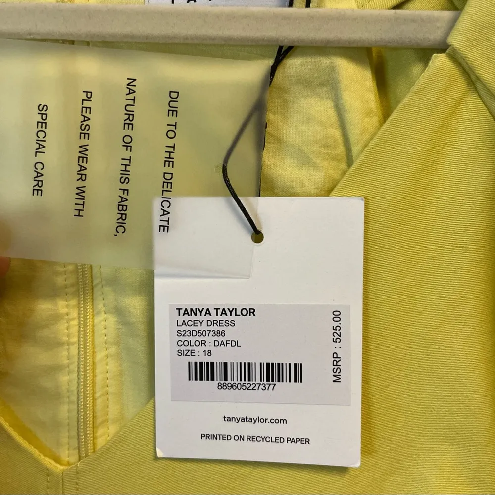 Tanya Taylor Lacey Dress in Daffodil Yellow Sz 18 NWT w/ V Neck & Puff Sleeves - Image 9