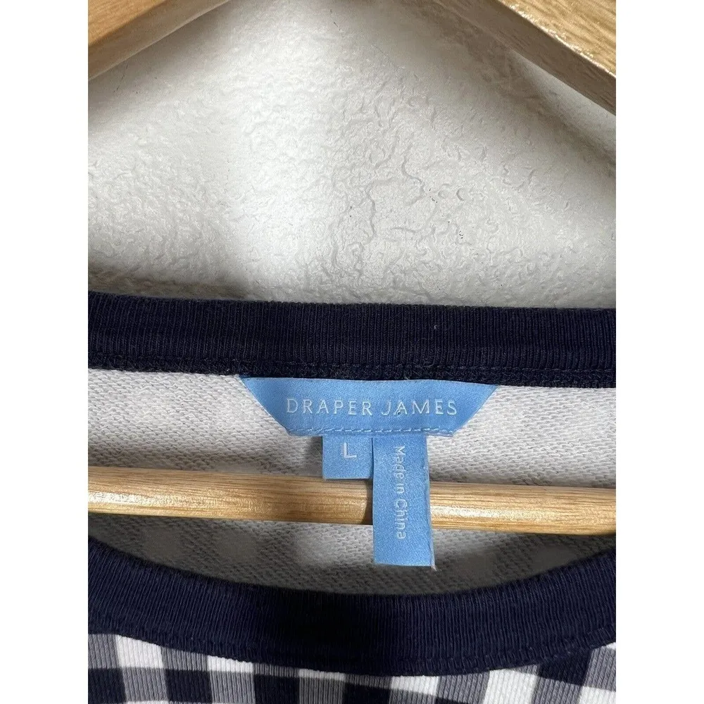 Draper James Large L Natalie Sweatshirt Navy White Gingham Plaid - Image 2