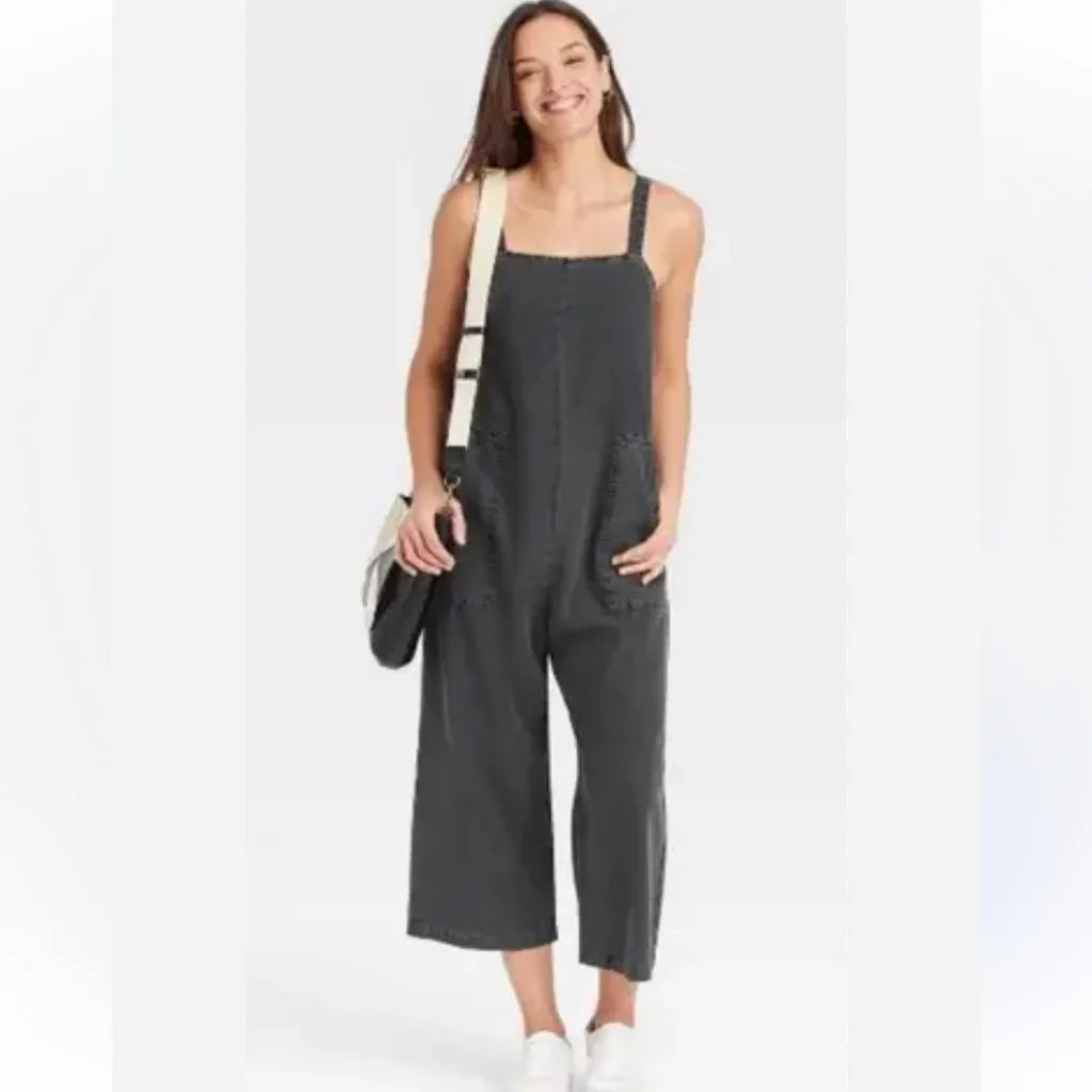Universal Thread Utility Cropped Jumpsuit Linen Blend Relaxed Fit Gray Size S - Image 12