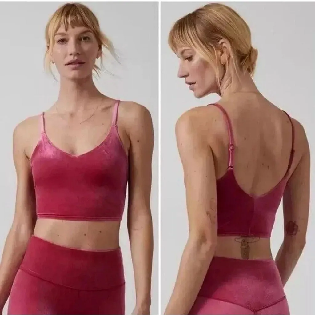 Athleta Elation Velvet V-neck Crop Top Sports Bra | Size XL | Berry Fuchsia - Image 2