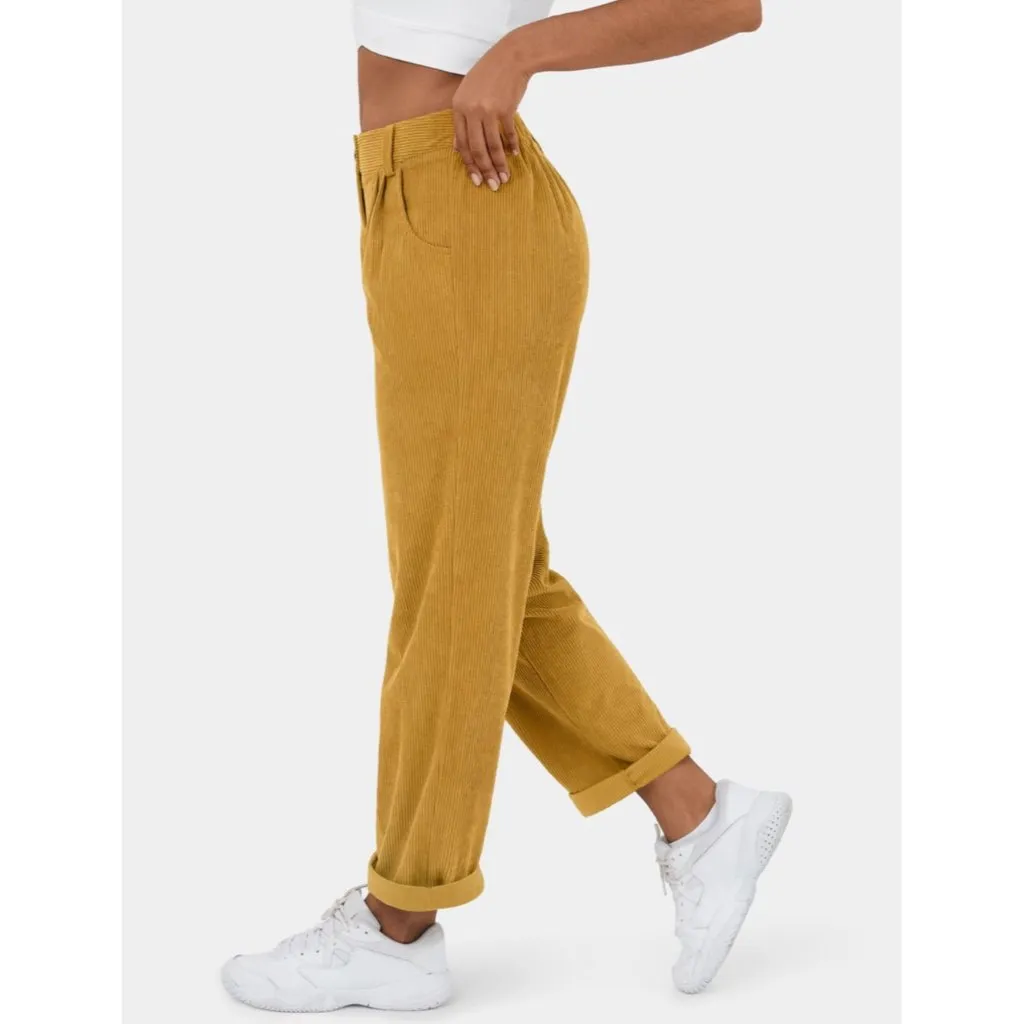 NWT HALARA Mid Rise Corduroy Casual Pants Tall Yellow Pleated Sz Large - Image 9